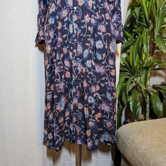 XiRENA Blue Dress Floral Pockets Midi Everr Long Sleeve Collared Small - Picture 5 of 12
